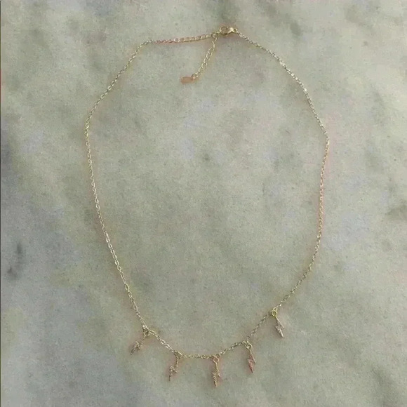 COPY - Gold Crystal Lightning Bolt Charm Chain Necklace - Picture 3 of 4